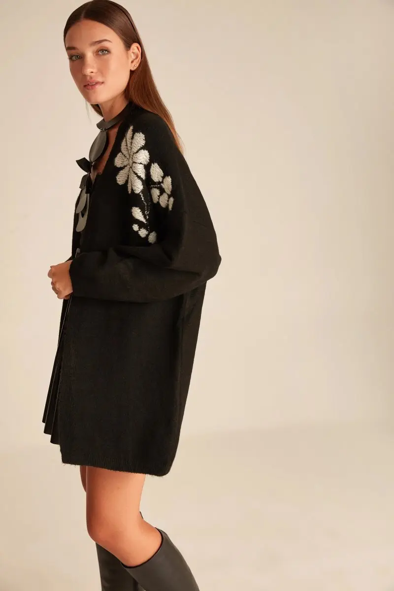 Joinus вязаный кардиган с цветочным дизайном женский черный | Женская одежда