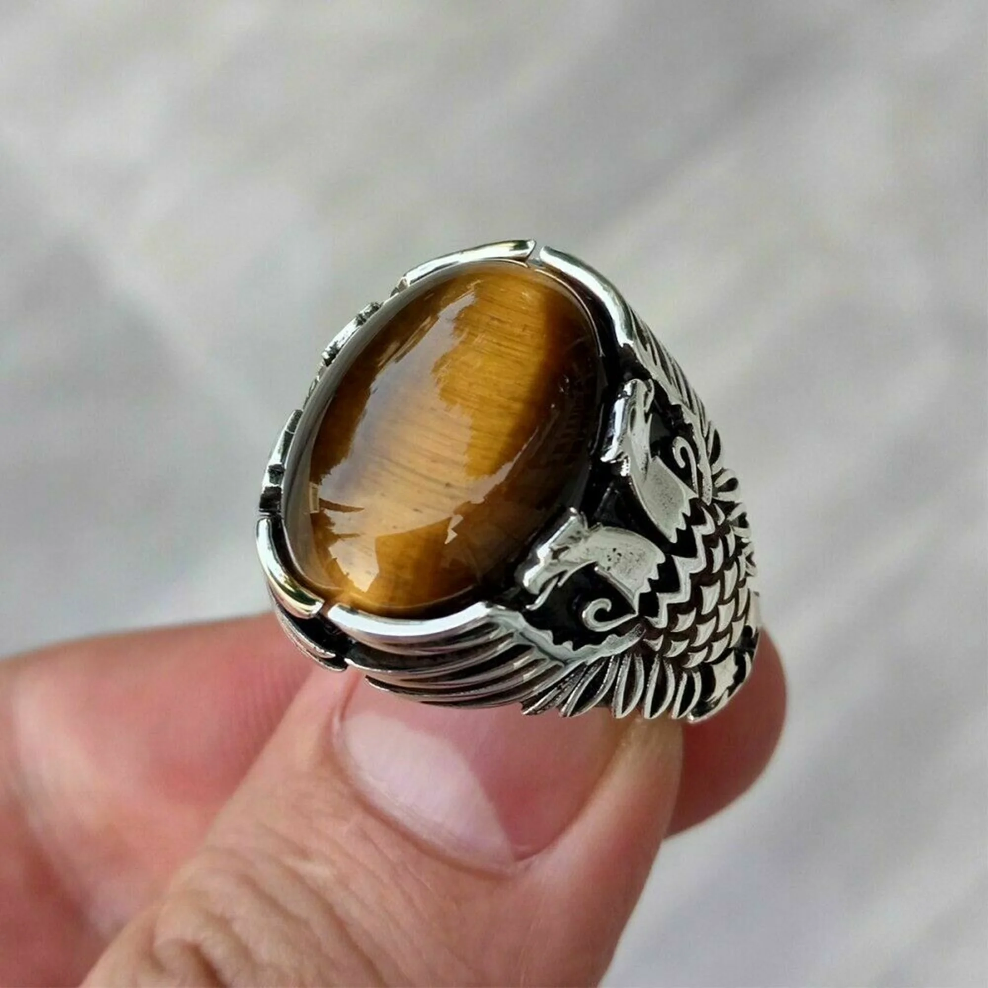 

925 sterling silver handmade jewelry tiger eye's stone men's ring all size
