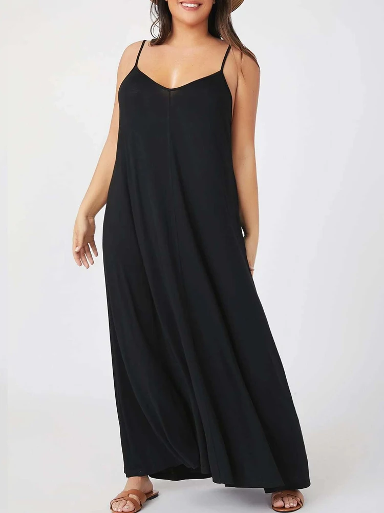 

2022 Summer Straps Sleeveless Plus Size Dresses for Women Basics Solid Cami Casual Straight Maxi Dress Partywear Women's Clothes