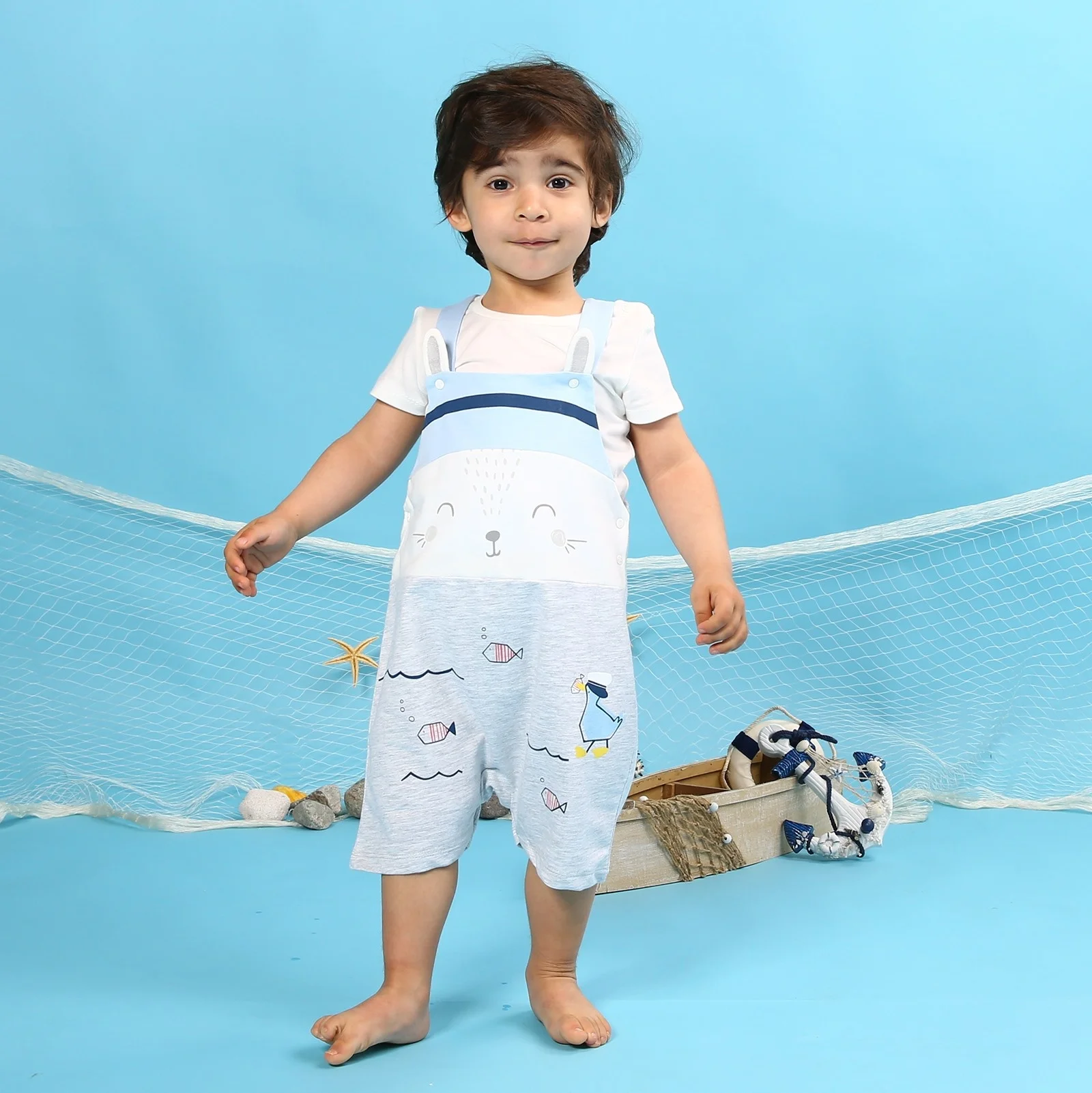 Ebebek HelloBaby/футболка для маленьких мальчиков с принтом Маленький Фишер Комплект