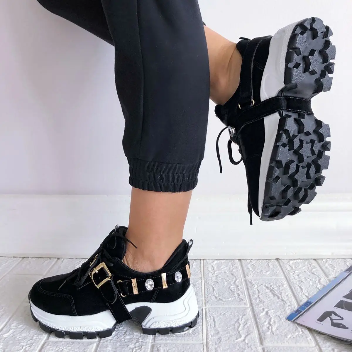 

Hill Black Women Sneaker Casual Breathable Comfortable Platform Sport Shoes Fashion Design Elegant Running Walking Lace Up Ladies Shoe Sneakers