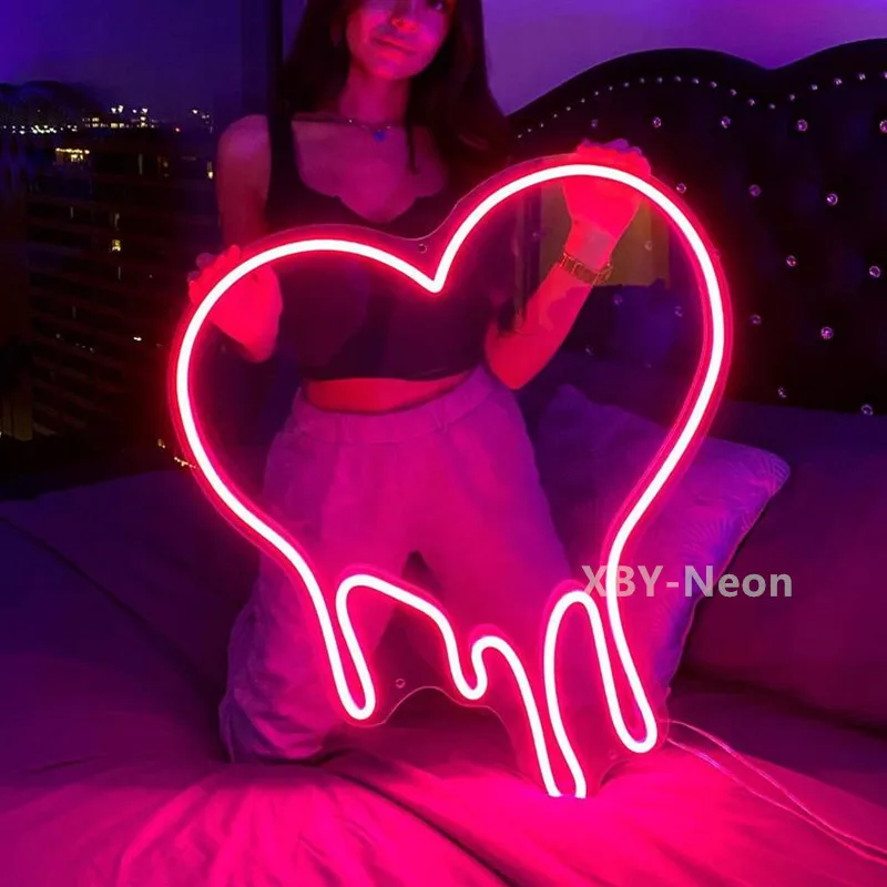 Неоновая вывеска с капающим сердцем на заказ акриловый гибкий светодиодный