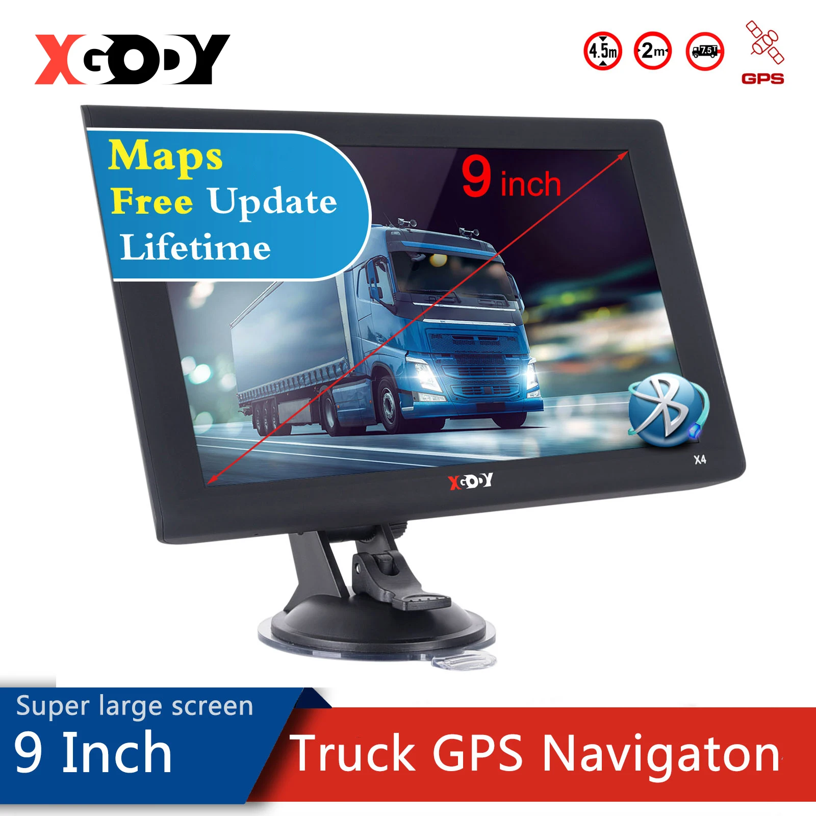 

XGODY X4 9 Inch Navigator 256MB 8GB Touch Screentruck Car GPS Navigator Voice Height Limit Reminder 2020 Europe America Map