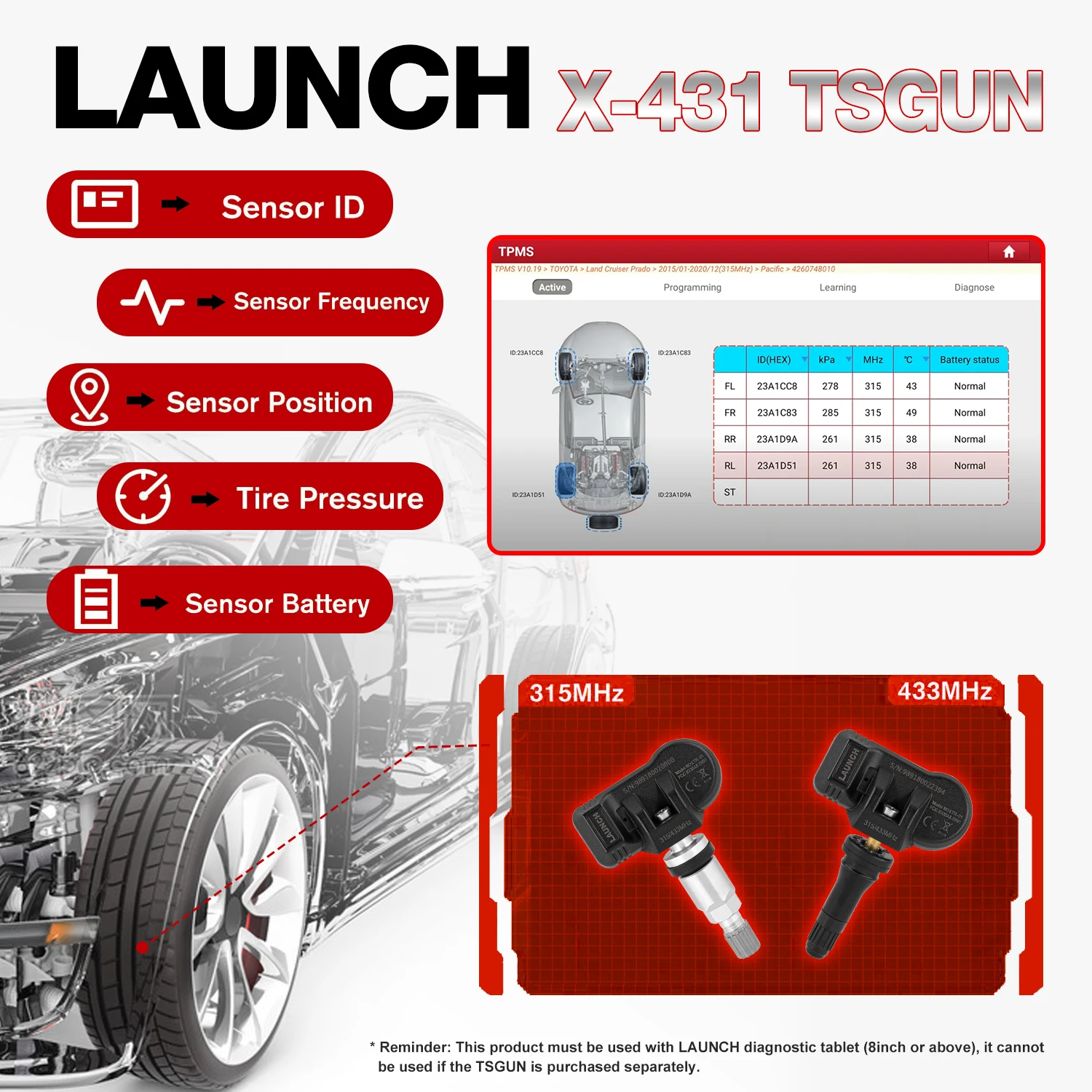 LAUNCH X431 TSGUN TPMS Диагностические инструменты для измерения давления в шинах
