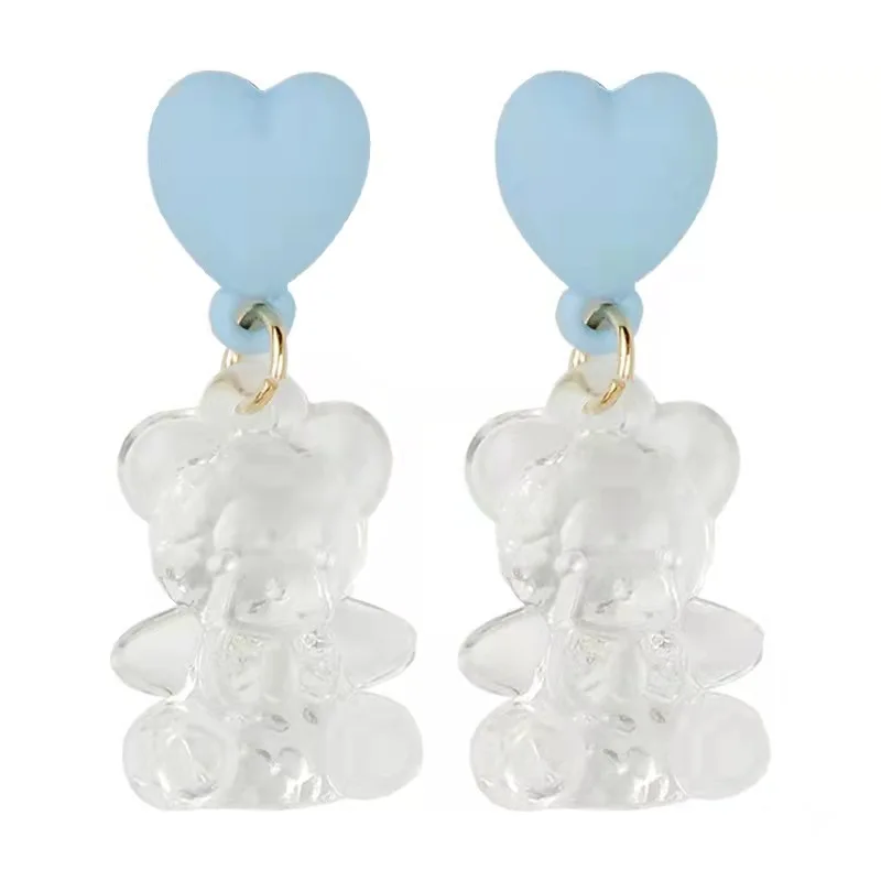 

Cute bear earrings personality peach heart transparent earrings women