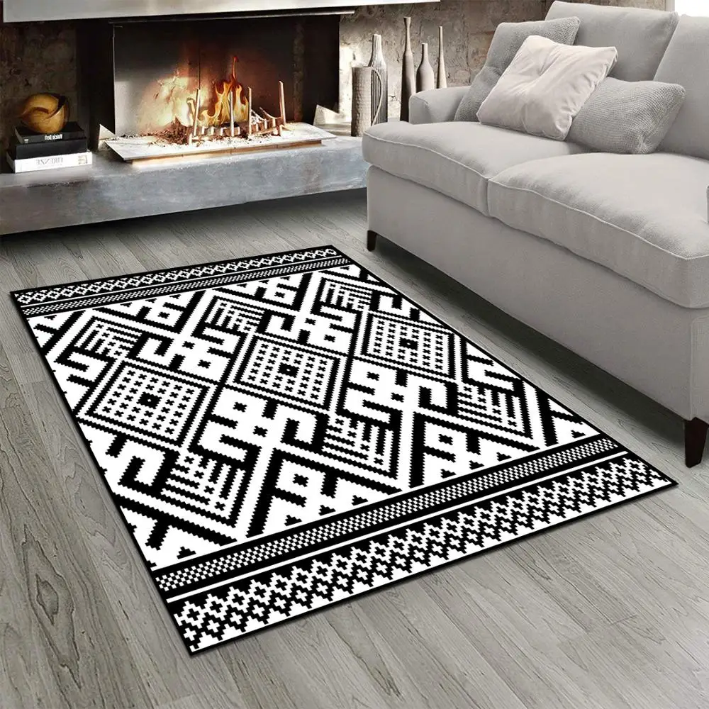 Else Black White Geometric Ethnic Morrocan Design 3d Print Non Slip Microfiber Living Room Modern Carpet Washable Area Rug Mat | Дом и сад