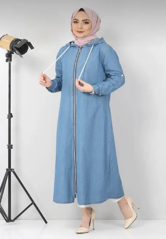 

Women zipper long jacket denim jacket muslim fashion islamic clothing