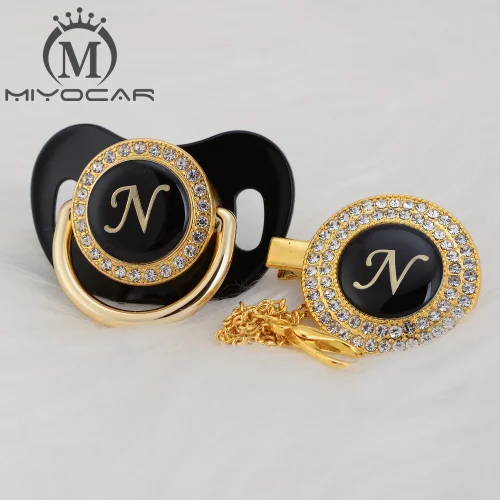 MIYOCAR уникальный дизайн имя инициалы Письмо N Элегантный bling соска и пустышка Клип BPA бесплатно пустышка bling уникальный дизайн LN - Цвет: LN-4  6-18M