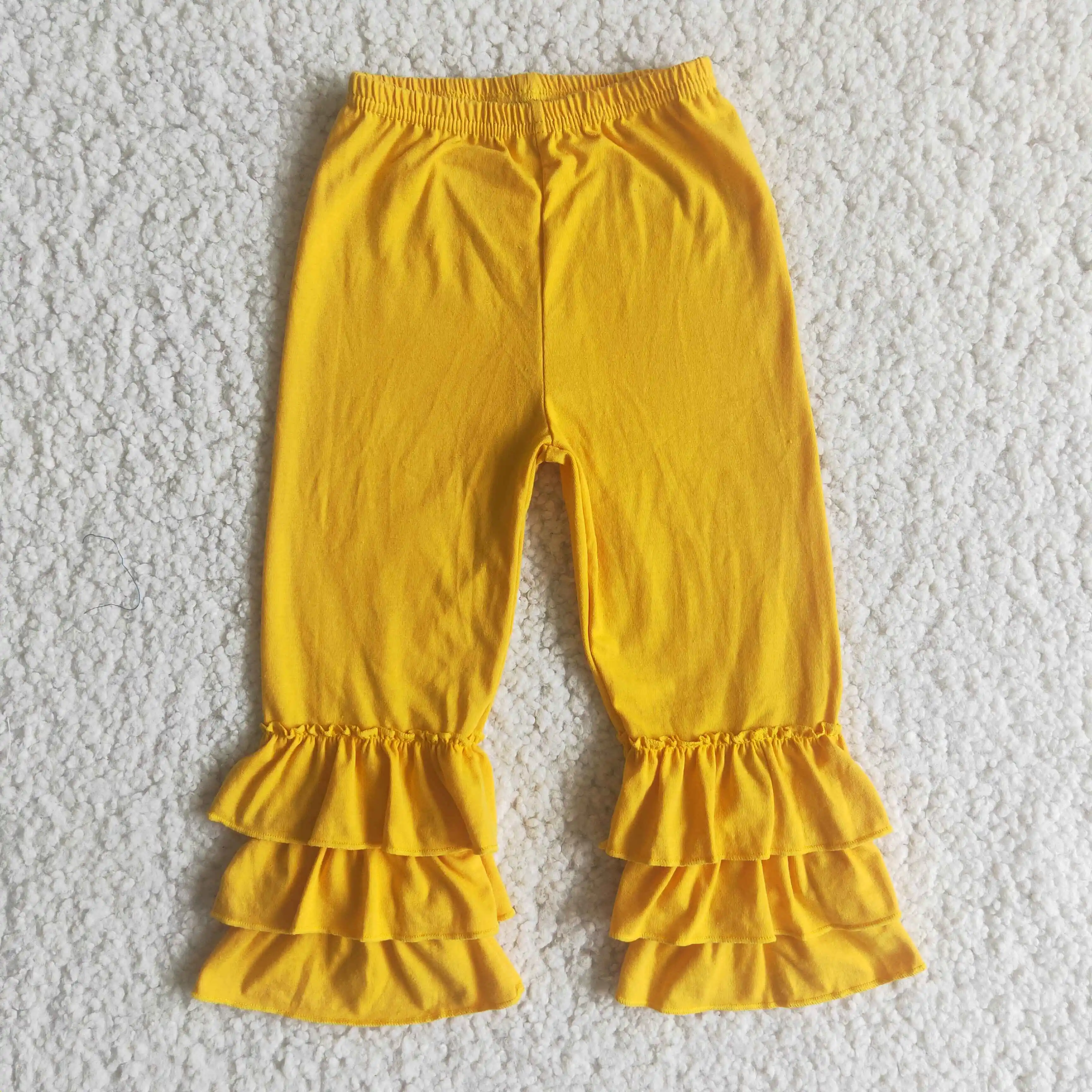 

Spring Autumn Winter Children's Clothes Yellow Three-tiered Floundered Trousers Kids Pants