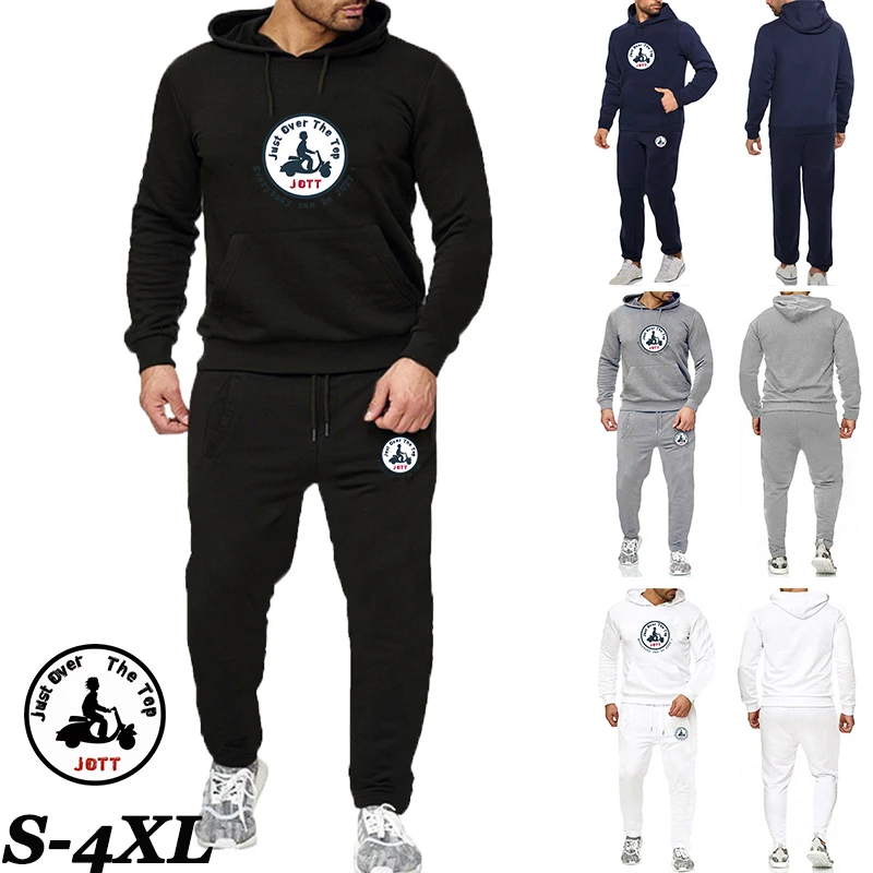 

New Autumn and Winter Fashion Men's Tracksuit Solid Color Hooded Sweater + Jogging Casual Pants Jott Print Design Men's Clothing