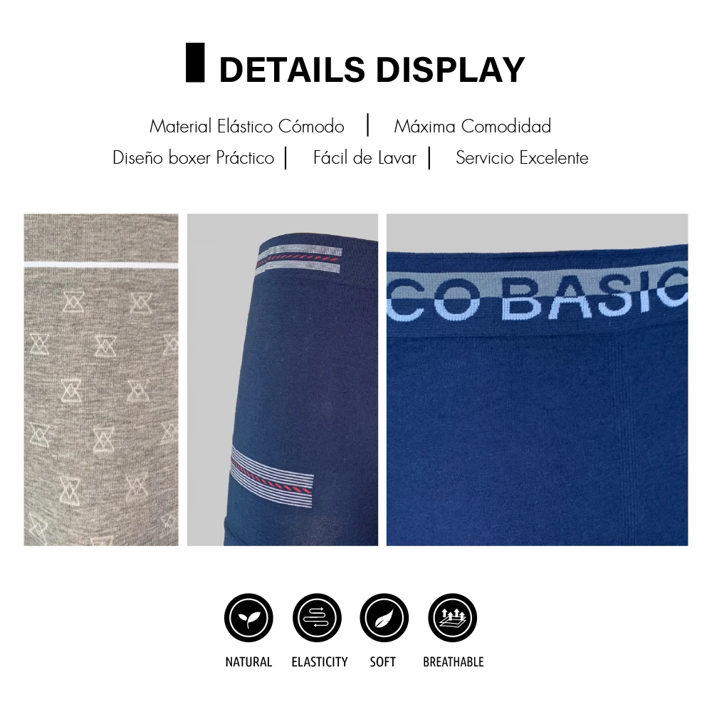 UNCO-Calzoncillos Hombre Bóxer Elástico y Cómodo sin costura Básico, Secado rápido. Ropa Interior Paq de 6, Multicolores
