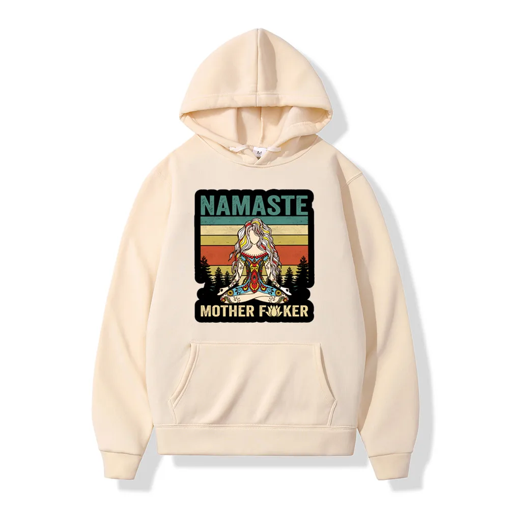 

Толстовка Namaste с капюшоном для мужчин и женщин, винтажный свитшот с принтом, плотный пуловер, уличная одежда в стиле Харадзюку