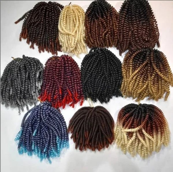 8 дюймов пружинные плетеные волосы 30 корней/упаковка Синтетические афро пушистые