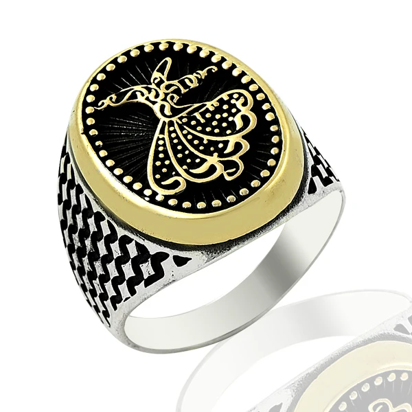 925 Silver Traditional Anatole Dancing Figure Printed Men Ring Maulana Rings for Man