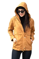 womens new season hooded trench coat mustard color
