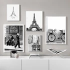 Постеры для фотосъемки с изображением Парижской башни, итальянской улица, черно-белые, рисунок на холсте с рисунком в римском стиле и велосипедом, винтажная дорожная Настенная картина, домашний декор