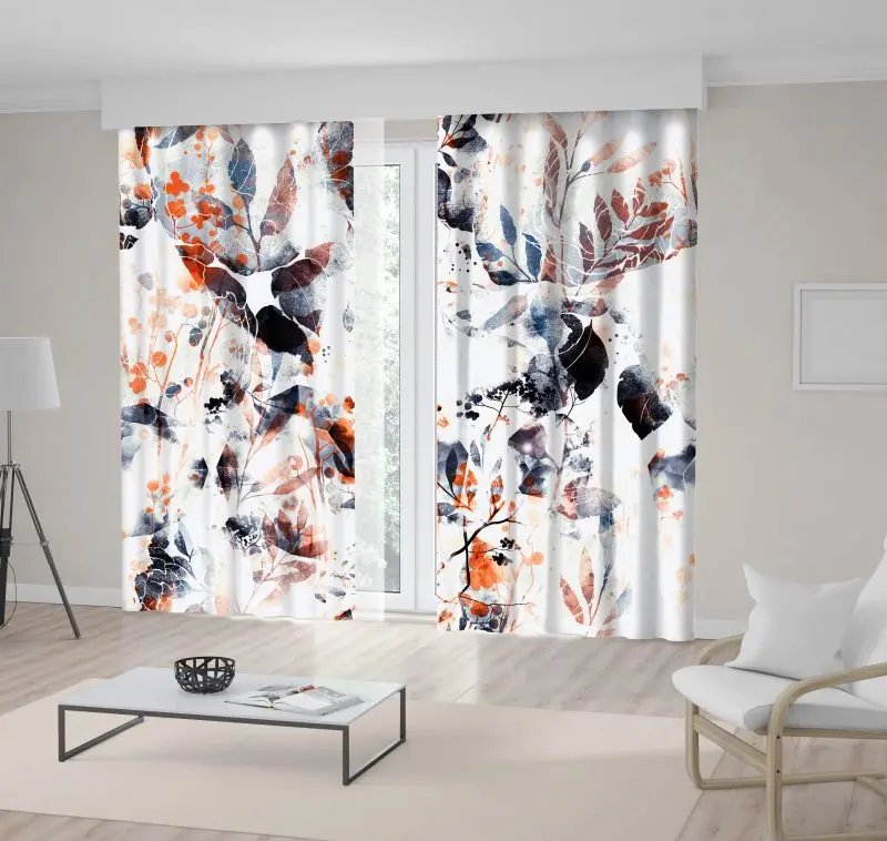 

Curtain Abstract Flowers and Leaves Magical Nature Modern Decorative Artwork Orange Blue White