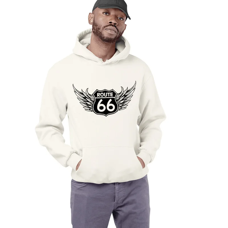 

Hoodies Men's Casual Sweatshirts ROUTE Route 66 American locomotive printing Loose Hoodie Comfortable Creativity Streetwear Male