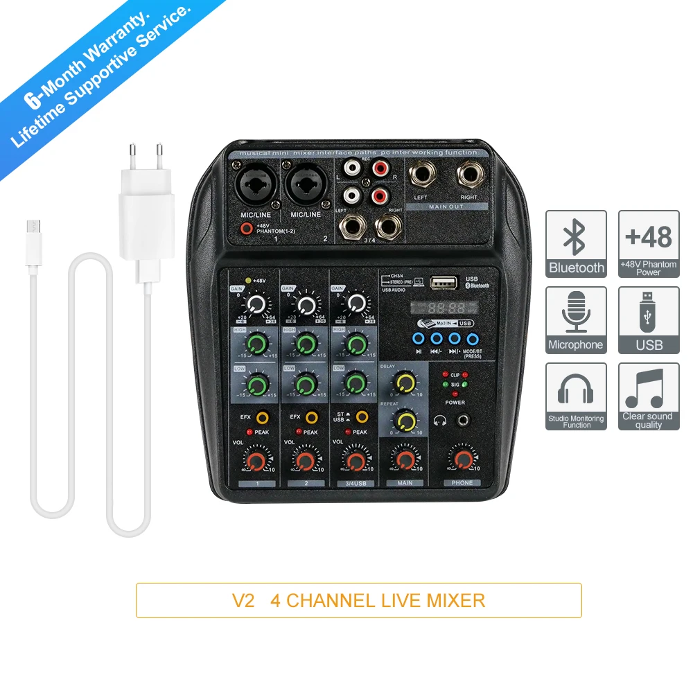 4-канальный звуковой микшер ARVOMIC USB записывающий компьютер 48 В фантомное питание