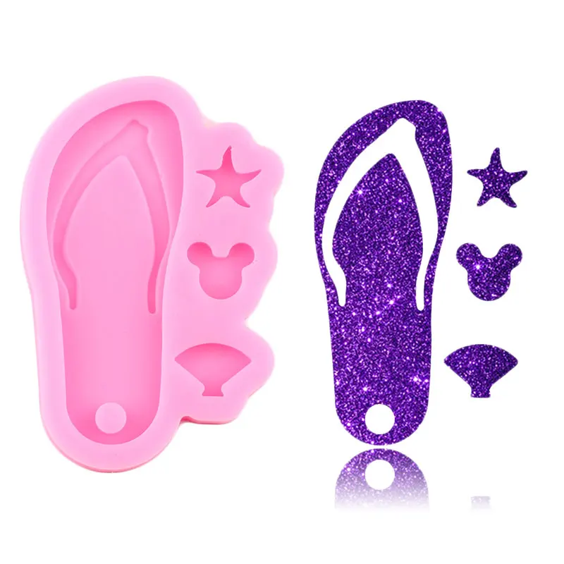 

Super Glossy Flip Flop Star Shape Keychain Silicone Mold Necklace Making Jewelry Epoxy Resin Molds Polymer Clay Keychains Moulds