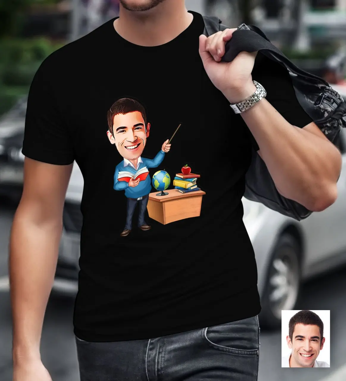 

Персонализированные мистер учитель карикатура черного T-Shirt-5