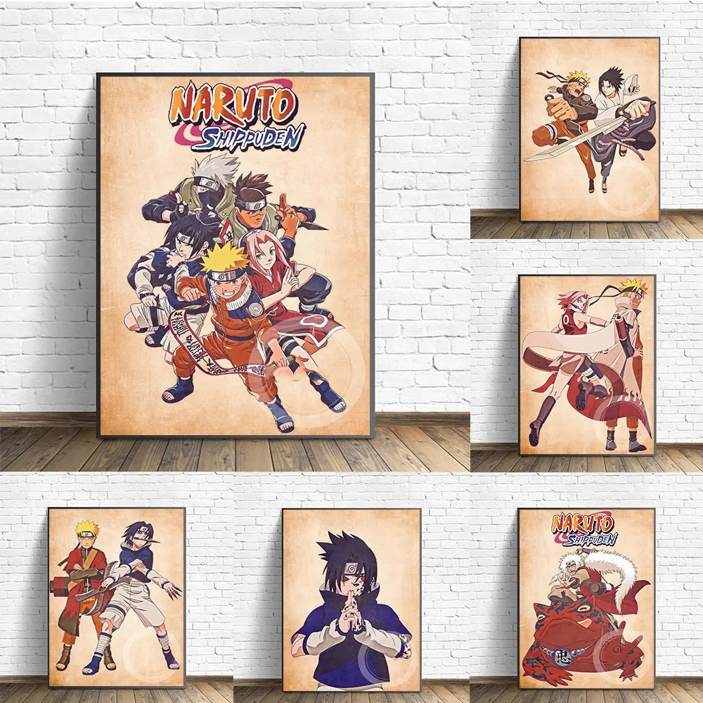 

Vintage Naruto Anime Posters Wall Art Pictures Sasuke Kakashi Prints Canvas Painting Children Room Decoration Home Decor Cuadros