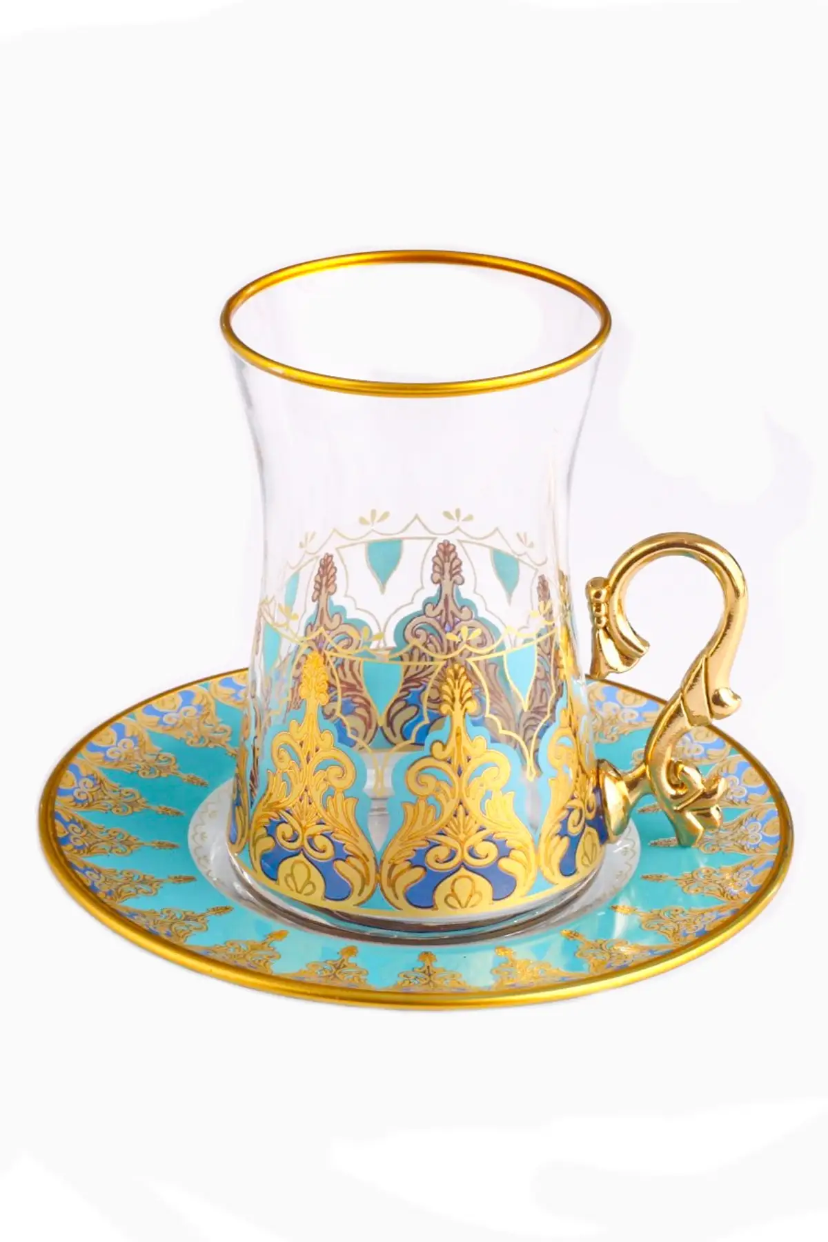 

Tea Cups and Mirra Set, Turkish Tea Glass, Traditional Glass Set, Coffee Cup, Gold Gilded Glass Set