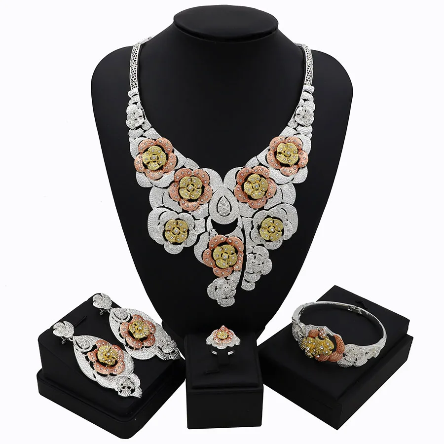 TSROUND Luxury Shinning Wedding Zircon Jewelry Set Dubai Nigerian African Costume Design | Украшения и аксессуары