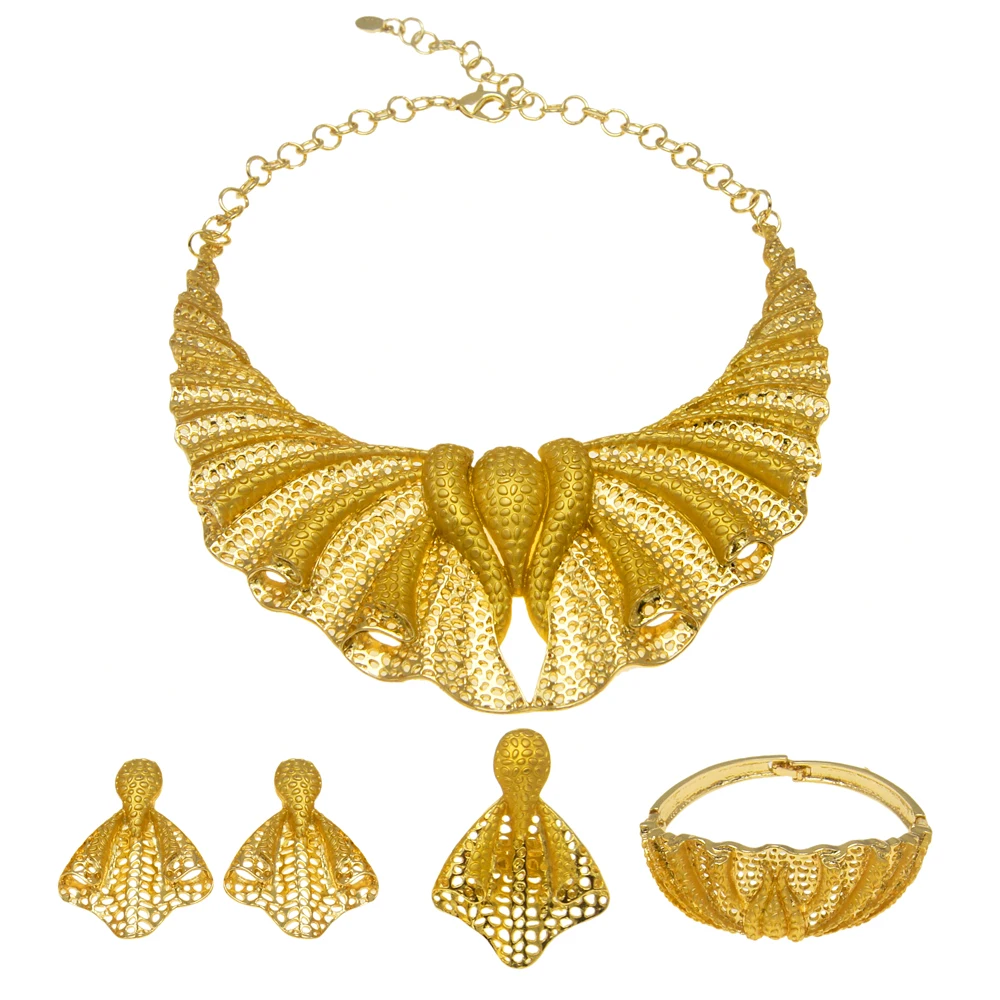 Womens Necklace and Earrings Jewelry Set Dubai Gold Plated Wedding Accessories Fashion Trends Anniversary Gifts H00200