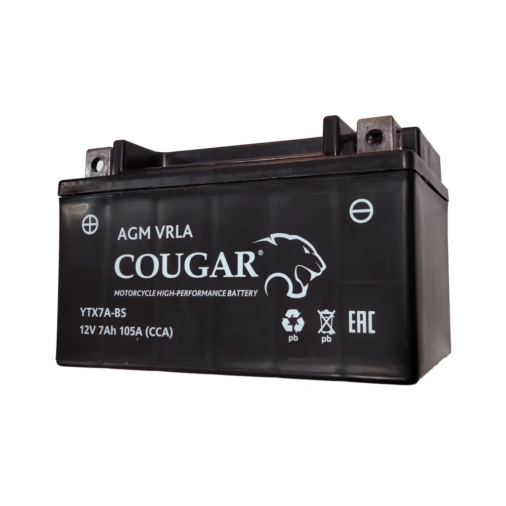 Аккумулятор МОТО COUGAR 12V/7 Ah (YTX7A BS)|Аккумуляторы для мотоциклов| |