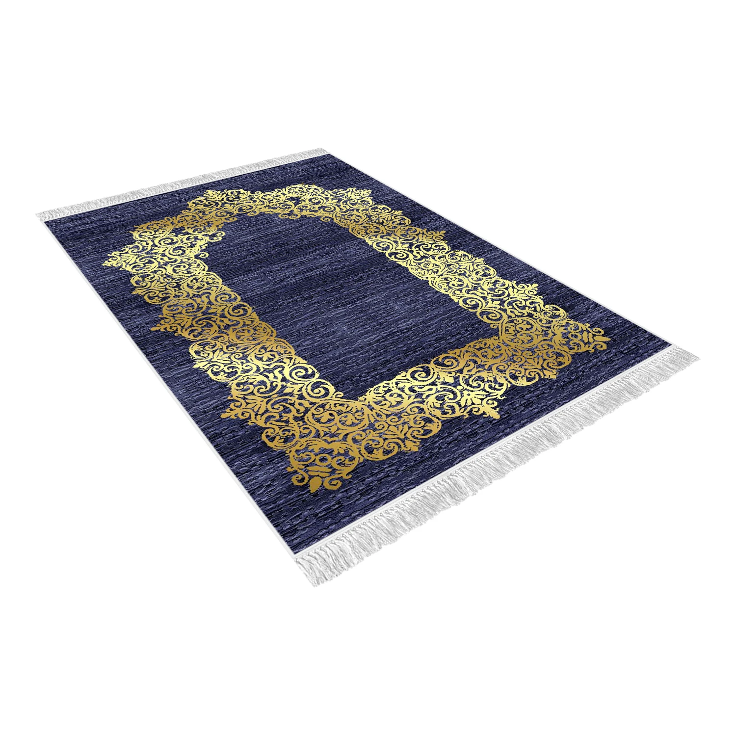

Turkish Navy Blue Prayer Rug Bamboo Vintage Non-Slip Tasseled Sejadah Thick Soft Kilim Carpet Islam Prayer Mat slamic