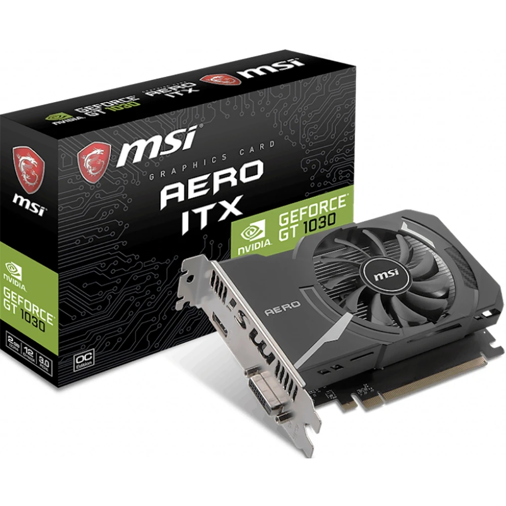 Видеокарта MSI Aero nVidia GeForce GT 1030 1430MHz 2048MB 2100MHz 64 bit RTL [GT AERO ITX 2GD4 OC ]|Видеокарты| |