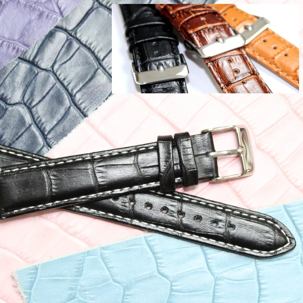 Ремешок из натуральной коровьей кожи для наручных часов черный кожаный браслет