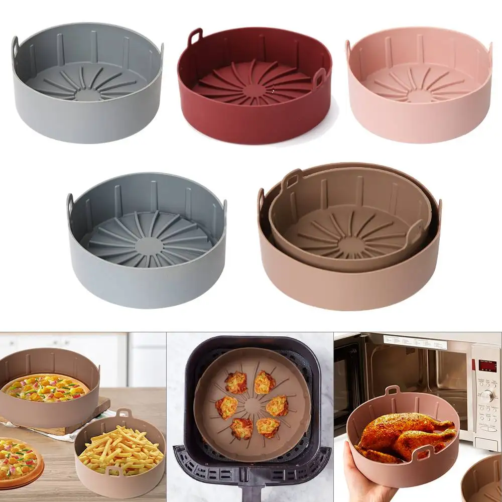 16/19cm Air Fryers Oven Baking Tray Fried Chicken Basket Mat AirFryer Silicone Pot Round Replacemen Grill Pan Accessories