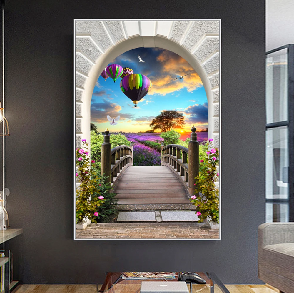 

Modern Arch Scenery Parachute Flowers Canvas Painting Posters and Prints Wall Art Pictures for Living Room Home Cuadros No Frame