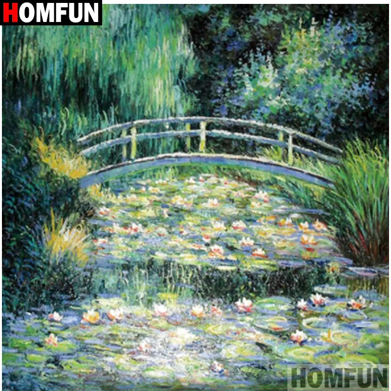 

5d алмазная живопись HOMFUN, полноразмерная/круглая картина «пейзажный Лотос», алмазная вышивка Стразы «сделай сам», домашний декор