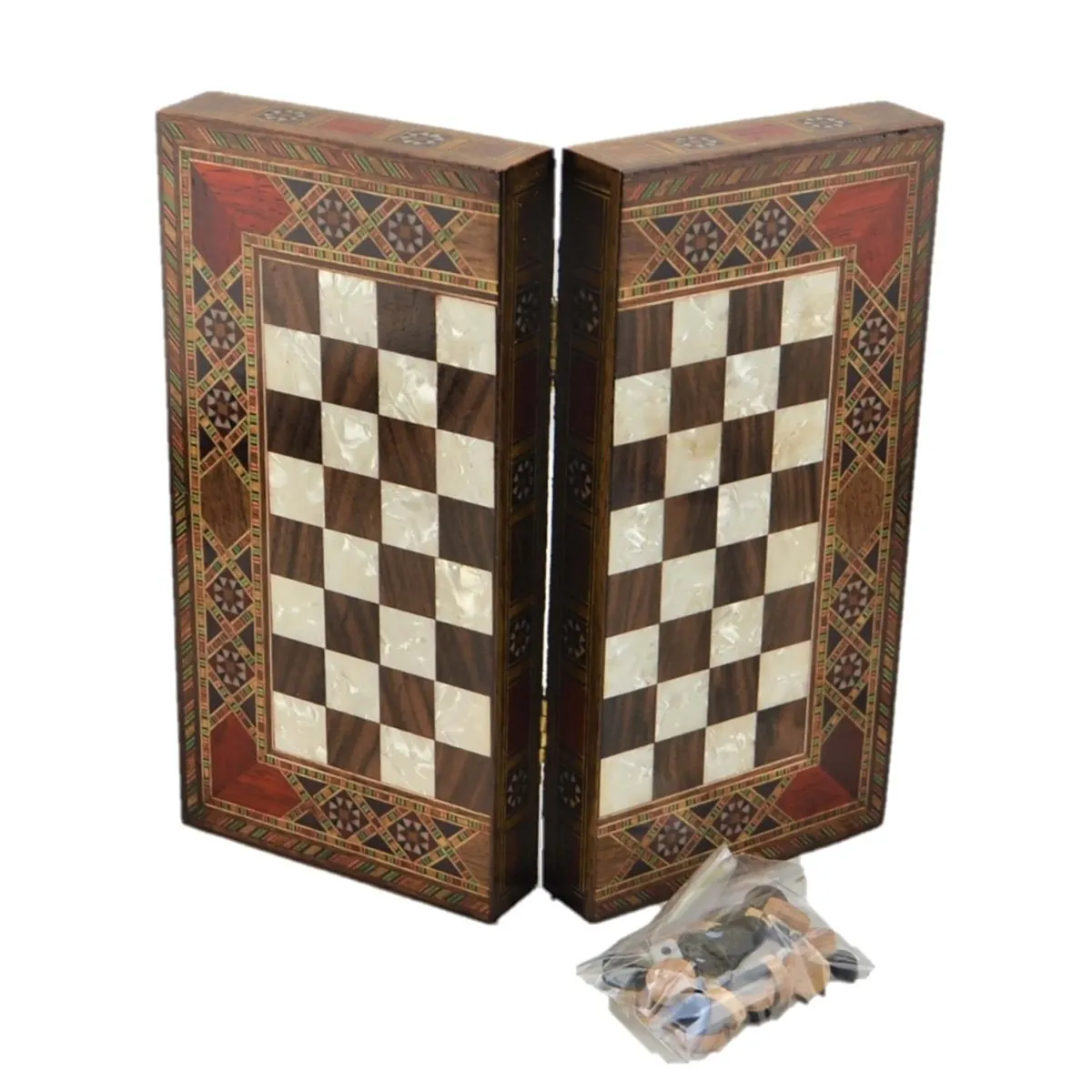 Handmade Wooden Backgammon Walnut-Rosewood Mini Size Antique Design Checkers Chessboard 22x11cm Traditional Game Board Game Gift