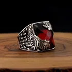 Реальные 925 стерлингового серебра натуральный красный камень циркон крылья модель кольцо для мужчин ручной работы ювелирные изделия Подарочный винтажный аксессуар