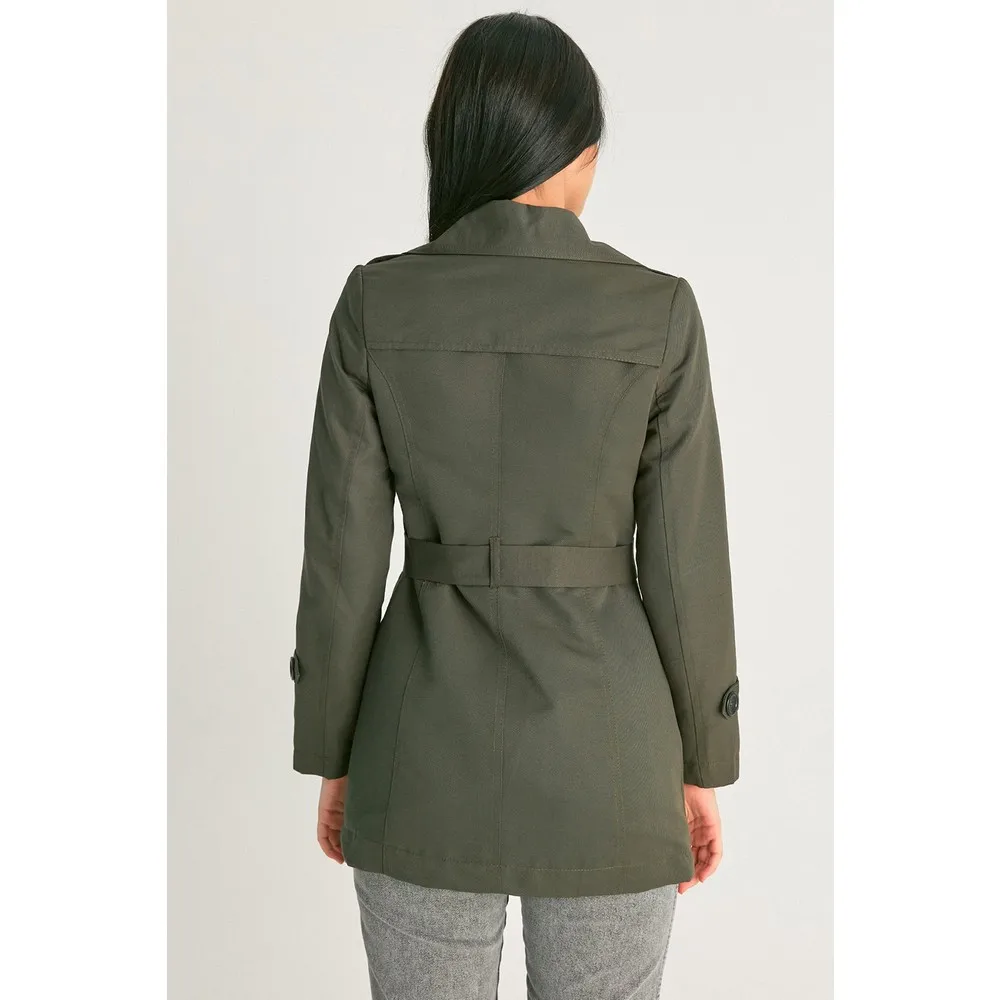 Женский двубортный Тренч с поясом TUGBA длинная Повседневная Верхняя одежда