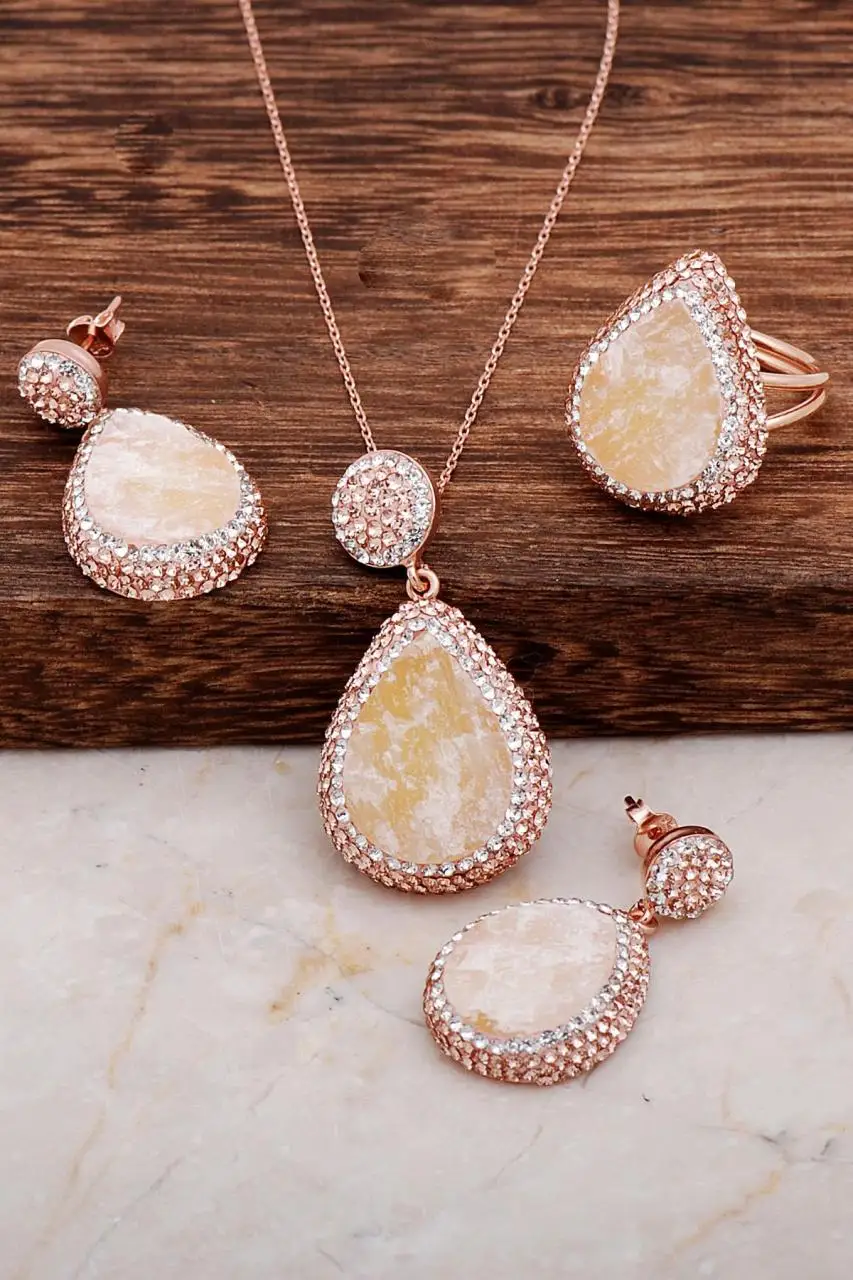 

Citrine Stone Rose Silver Set 2004Hand Made Silver Jewellery Set