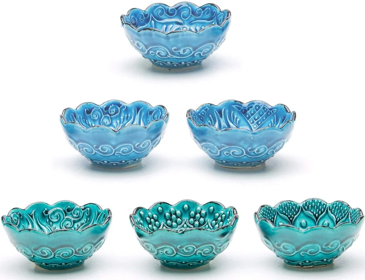 

Bascuda Small Decorative Ceramic Bowls Set of 6, Ocean Style 8cm High Quality Durable Spanish Ceramics