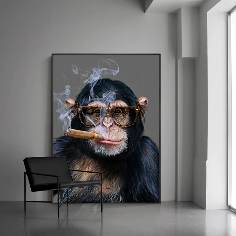 

Monkey Smoking Canvas Painting Wall Art Gorilla with Glasses Posters And Prints For Living Room Animal Picture Home Decor