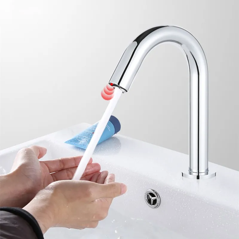 

Automatic Infrared Sink Faucet Touchless Free Sensor Faucet Handfree Water Saving Inductive Electric Hot Cold Basin Faucet