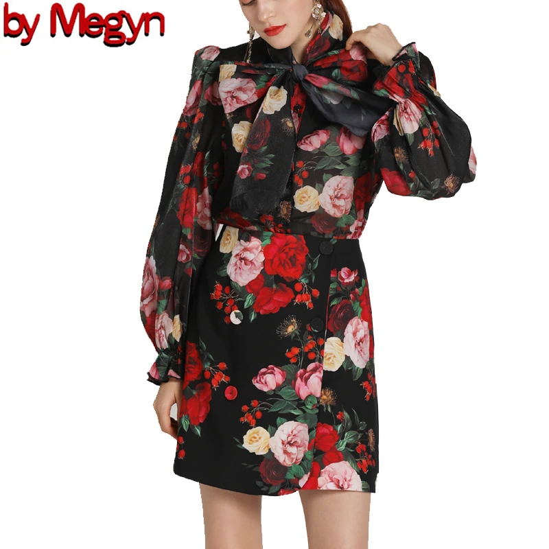 2020 Весенняя женская модная подиумная подходящая юбка комплект с цветочным