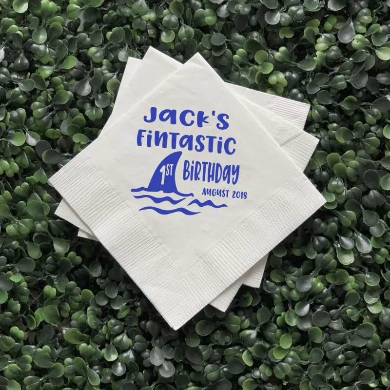 Цена Персонализированные салфетки Fin-tastic Shark Birthday-первая детская одежда для мальчиков