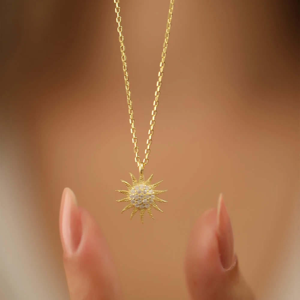 

New Women's Sun Model Gold Plated Zircon Stone Silver Necklace Fashion High Quality Minimalist