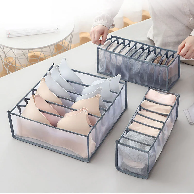

1PC Plaid Clothes Storage Bag Socks Storage Bag Wall Hanging Storage Bag Underwear Bra Drawer Compartment Lattice Sorting Box