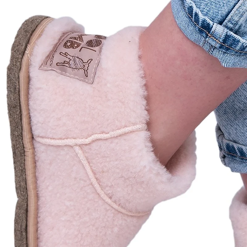 Угги домашние из овечьей шерсти Светло-розовые WOOLLAMB - женские тапочки овчины