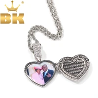 the bling king heart shape custom photo locket frame pendant engrave name fashion memory jewelry for couple valentines day gift