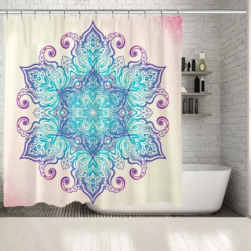 Занавеска для душа Мандала Цветочный винтажный круглый амулет этнический стиль